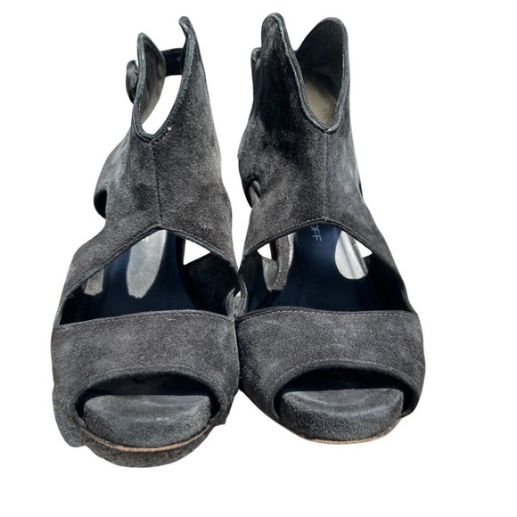 Rebecca Minkoff Demure Toe Suede Bootie High Heel Peep Size 7.5 EU 37.5 Black - Picture 4 of 11